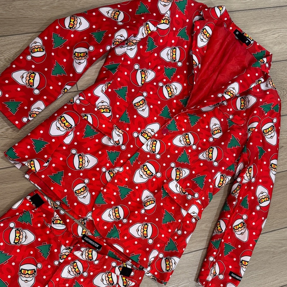 Suitmeister Medium M/L Red Xmas Cool Santa Suit Costume All over Print Holiday